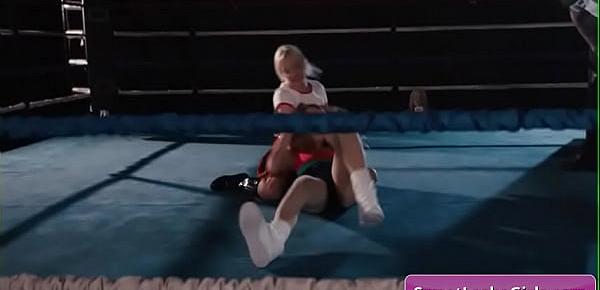  Naughty lesbian girls Ariel X, Sinn Sage enjoy wrestling in the ring hardcore style